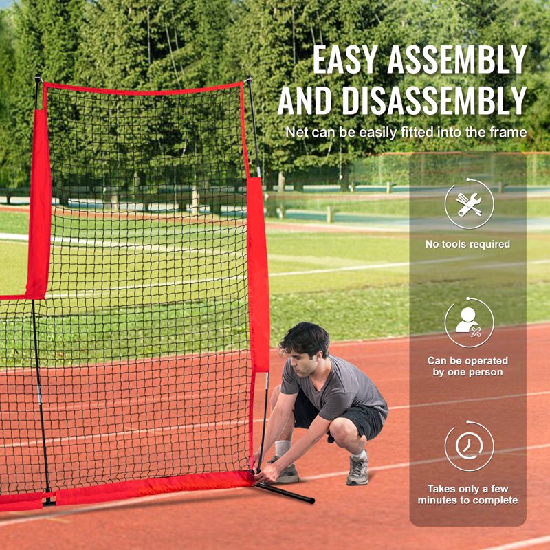 Portable Baseball & Softball Safety Net with Carrying Case - 7x7 ft Pitching Screen