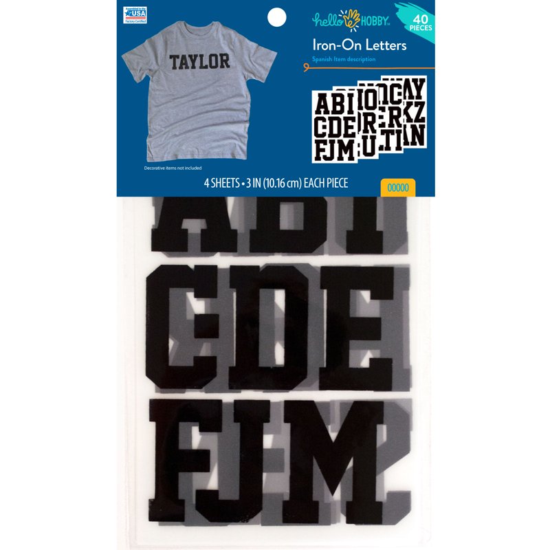 2 Pack Iron-On Letters for Custom Apparel - 3 Inch Black Polyvinyl