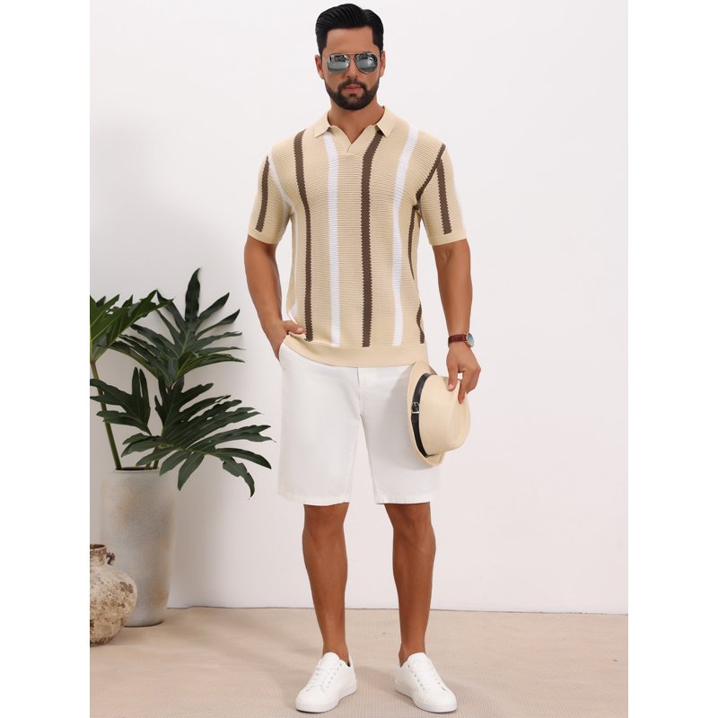 Daring Diva Men’s Hollow Knit Polo Shirt V-Neck Short Sleeve 2XL Khaki
