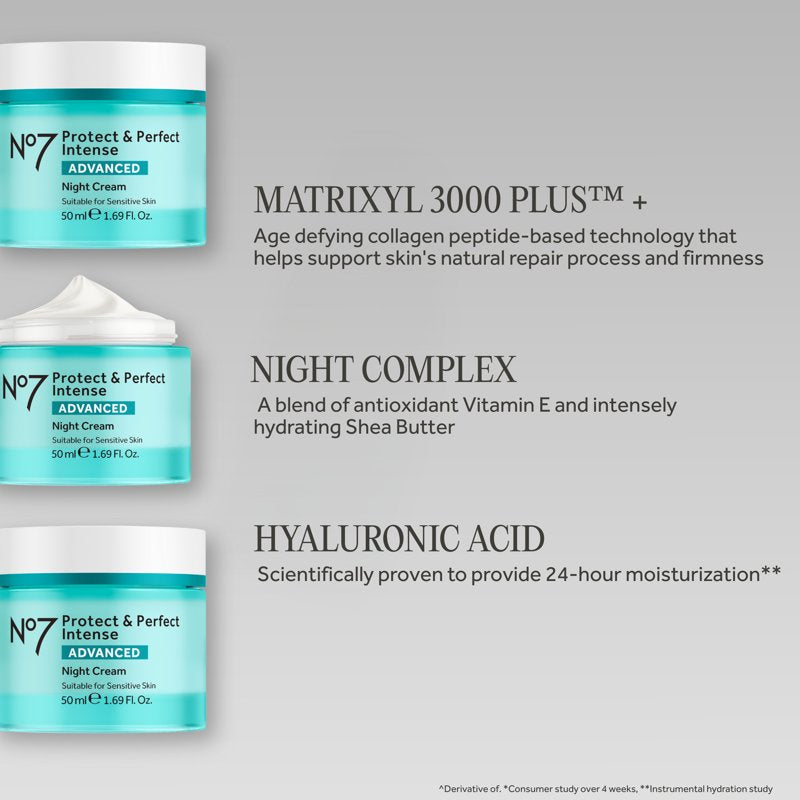 No7 Protect & Perfect Night Cream - Anti-Aging Moisturizer for Sensitive Skin - 1.69 fl oz