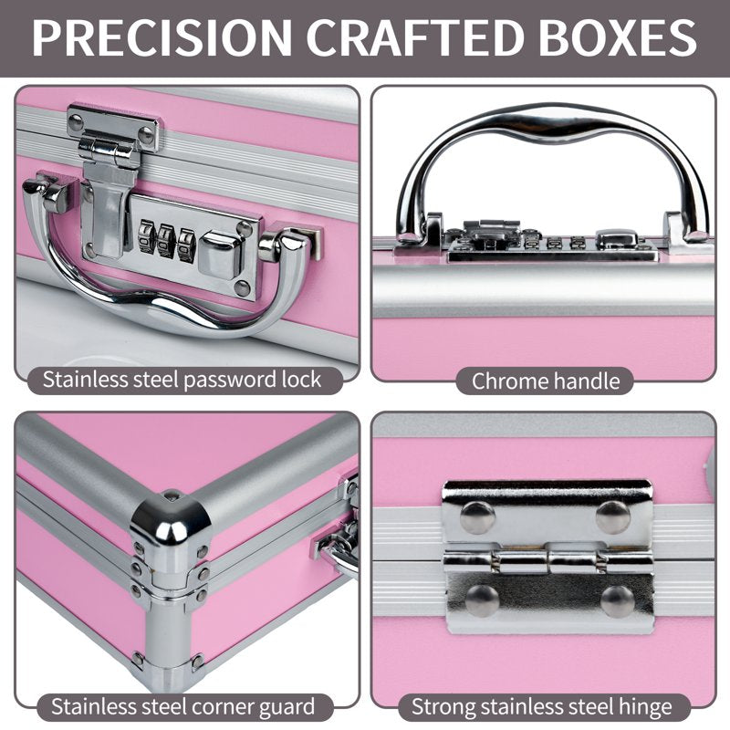 Large Aluminium Lock Box for Medications and Valuables - Pink, Travel & Home Use