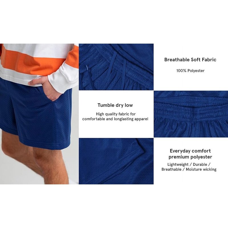 Men's Mesh Shorts with Pockets, Activewear for Gym and Sports