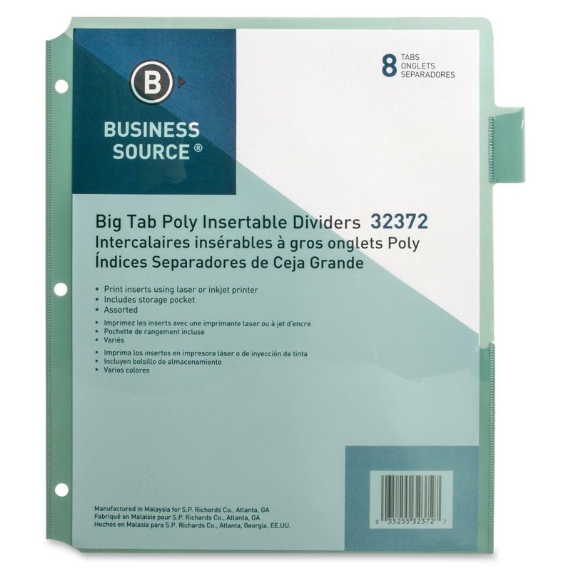 Pocket Index Dividers Set of 8 with Large Tabs and Colorful Inserts