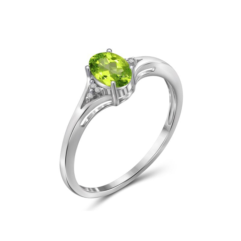 Peridot Gemstone Ring with White Diamond Accents - Sterling Silver Birthstone Jewelry for Women