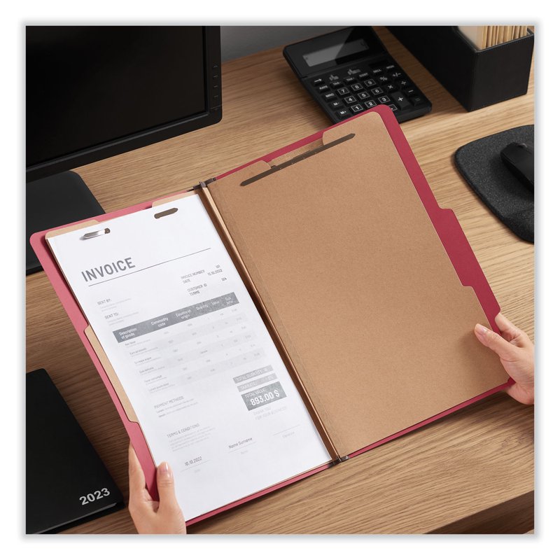 Universal 10313 Legal Pressboard File Folders - 6-Section Ruby Red, 10/Box