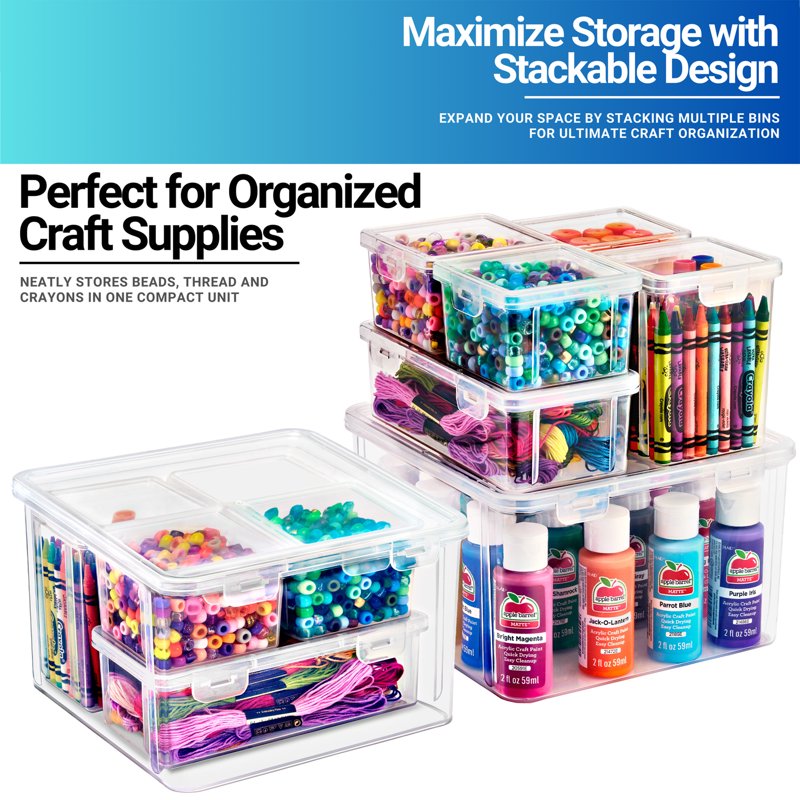 6-Piece Sewing & Craft Storage Container Set with Lids - Organize Beads, Buttons, and Supplies