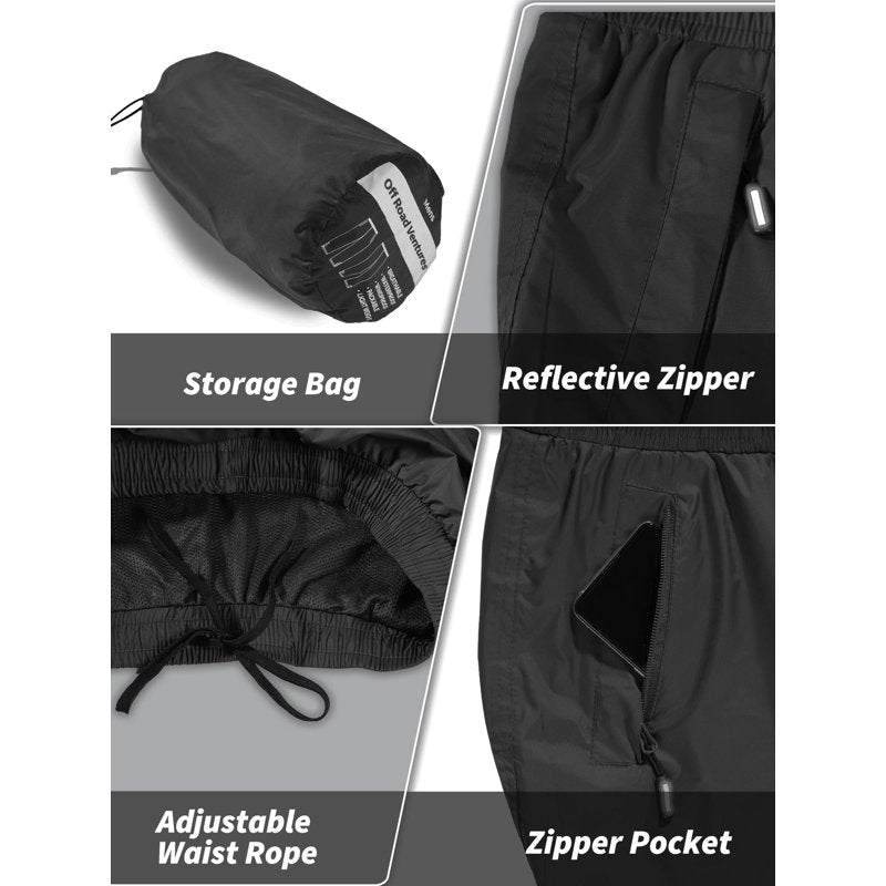Off Road Ventures Mens Waterproof Rain Pants Windbreaker - Black 32x30