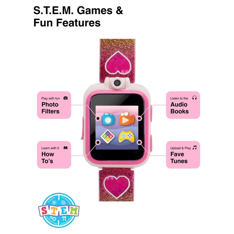 Kids Smartwatch and Earbuds Set - Rainbow Glitter Heart & Multiple Colors