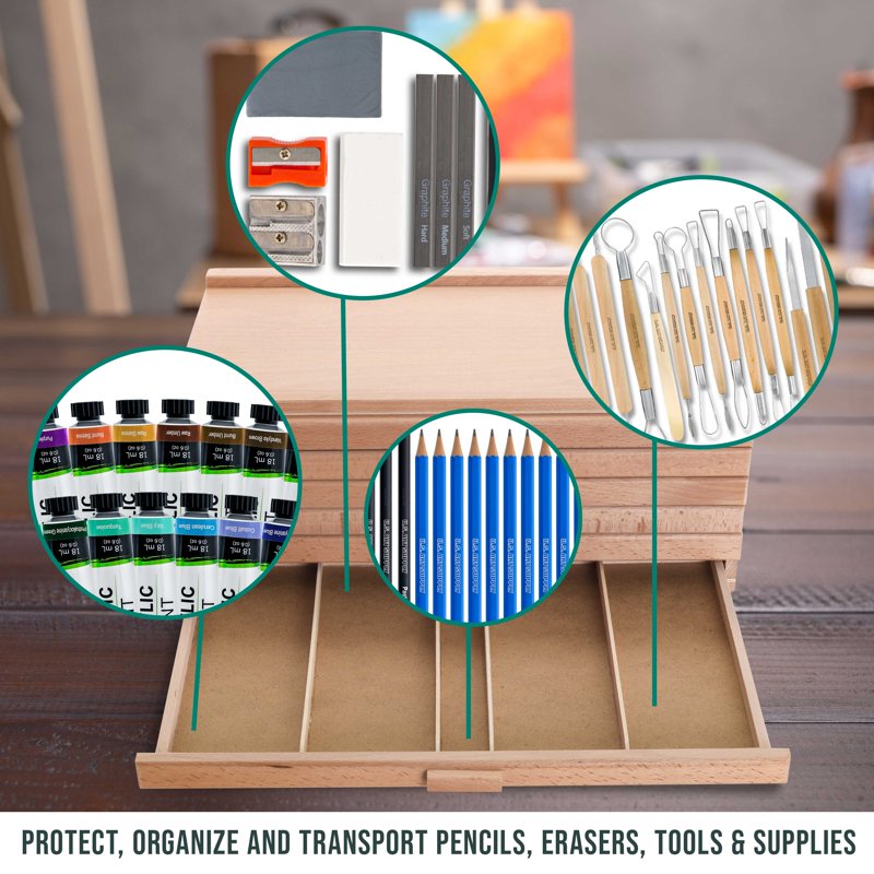 Wooden Pastel and Art Supply Storage Box with 6 Drawers