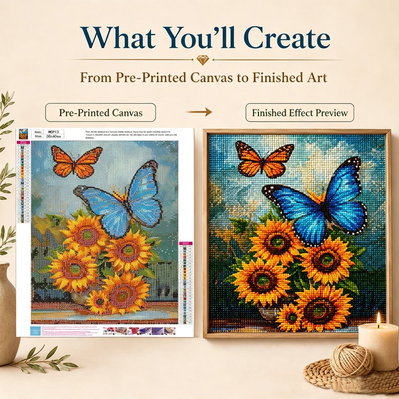 Sunflower and Butterfly Diamond Painting Kit for Adults - Full Round Drill DIY Wall Art