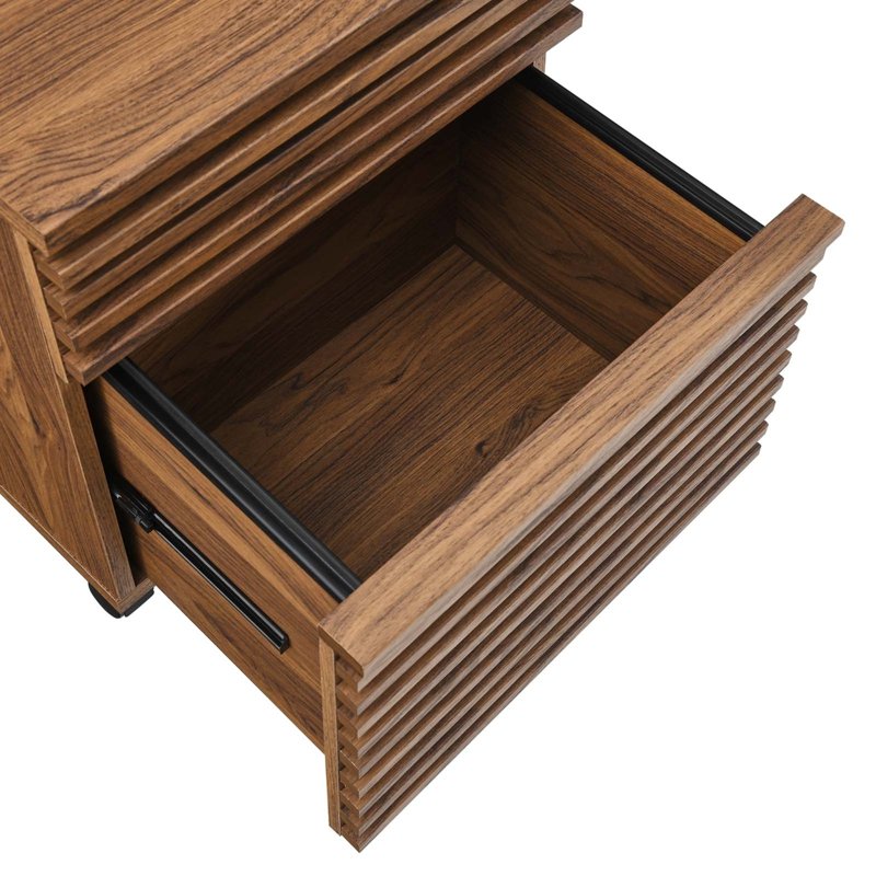 Modern Wood and Plastic File Cabinet - Walnut Finish, 2-Drawer Office Storage