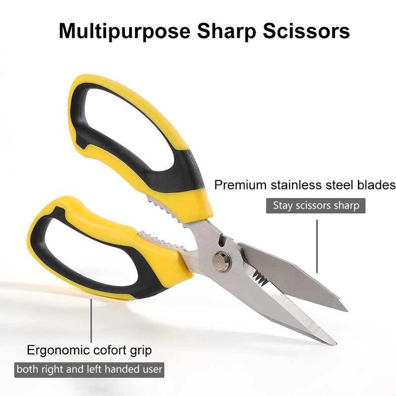 Jonce 8-Inch Heavy Duty Scissors - Ultra Sharp Serrated Stainless Steel with Protective Cover - Yellow