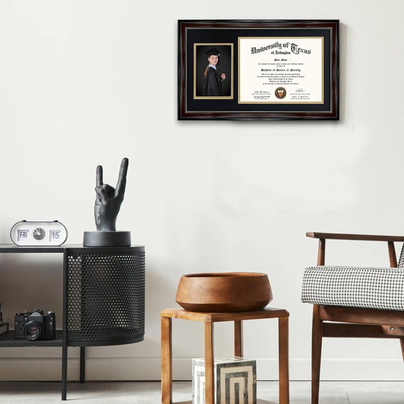 Graduation Certificate & Photo Frame 8.5x11 & 5x7 Red Wood Grain Finish