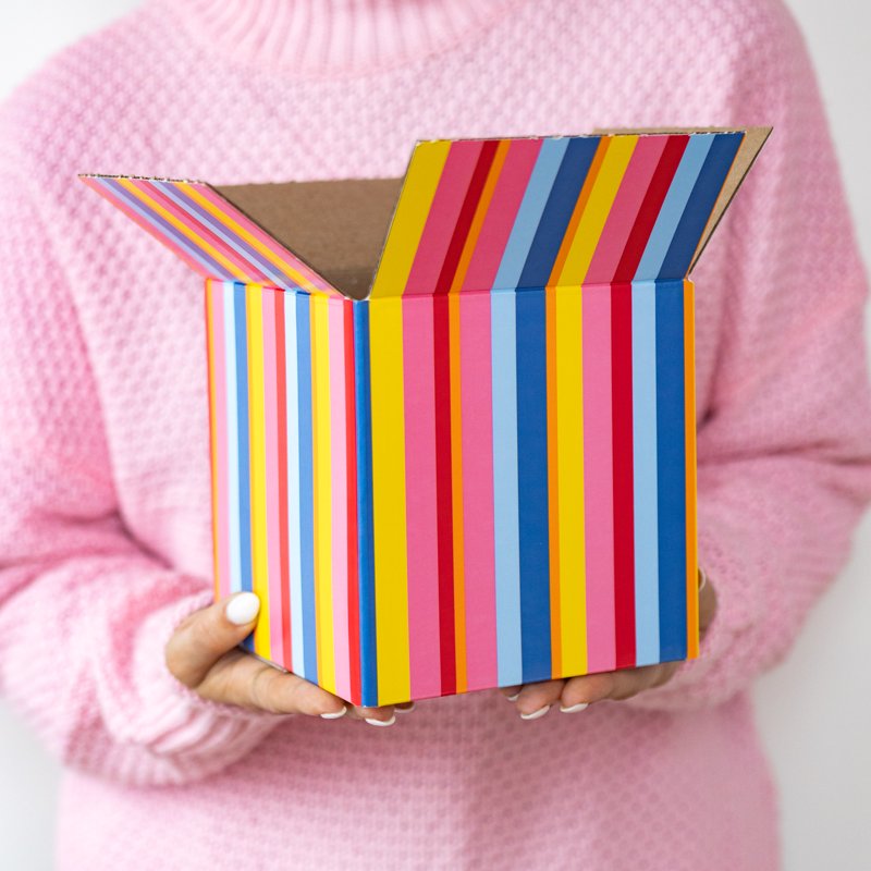 Small Shipping Box 6x6x6 Inches - Pack of 3 Striped E-Commerce Packaging