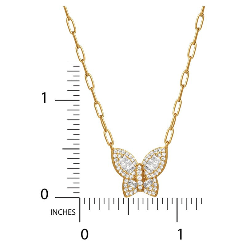 Women's Gold Plated Sterling Silver Heart & Butterfly Necklace Set - 18 Inch