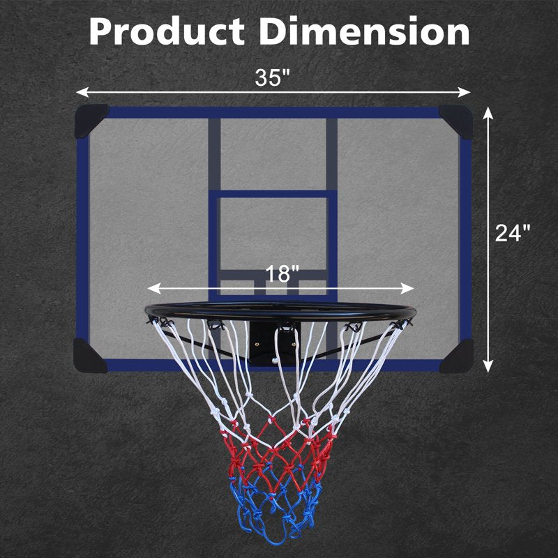 Wall-Mounted Basketball Hoop 35x24 Inches with Shatterproof Backboard & All-Weather Mesh