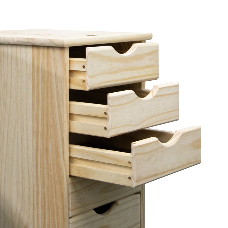 Solid Wood Mobile Storage Cart with 6 Drawers - Unfinished Pine, Versatile Organizer