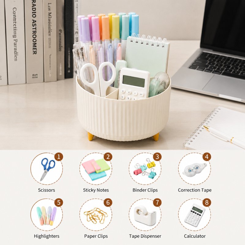 5-Compartment Desktop Organizer with Rotating Design - Office & Makeup Storage
