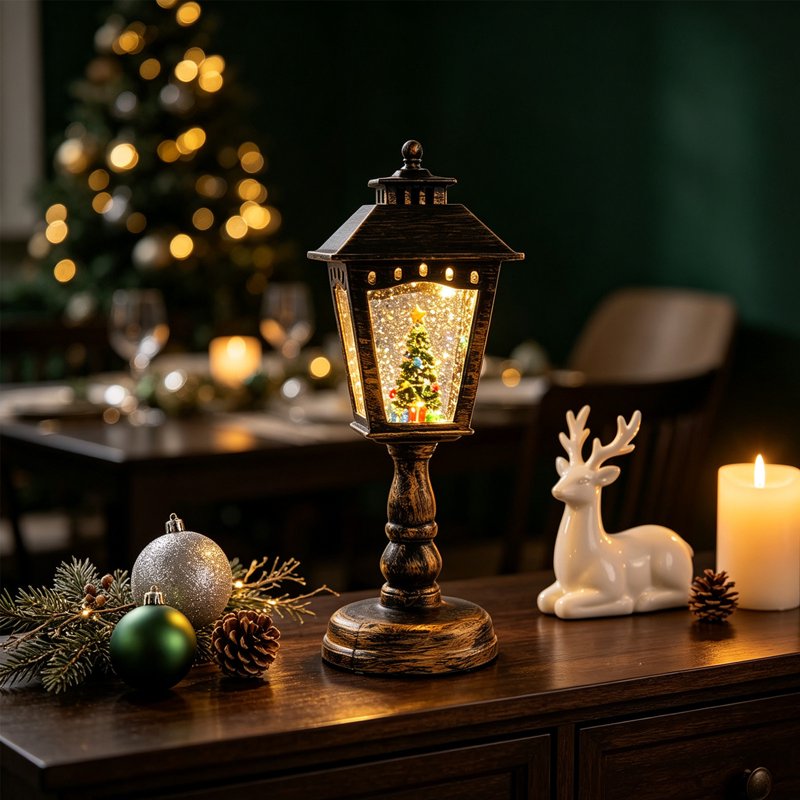 Christmas Snow Globe Lamp - Snowfall Snow Globe Night Light Decor, Resin Lantern