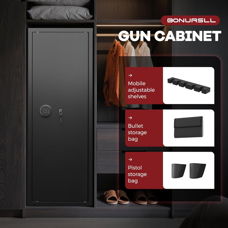 Large Gun Safe with Adjustable Shelves - Secure Rifle and Pistol Storage