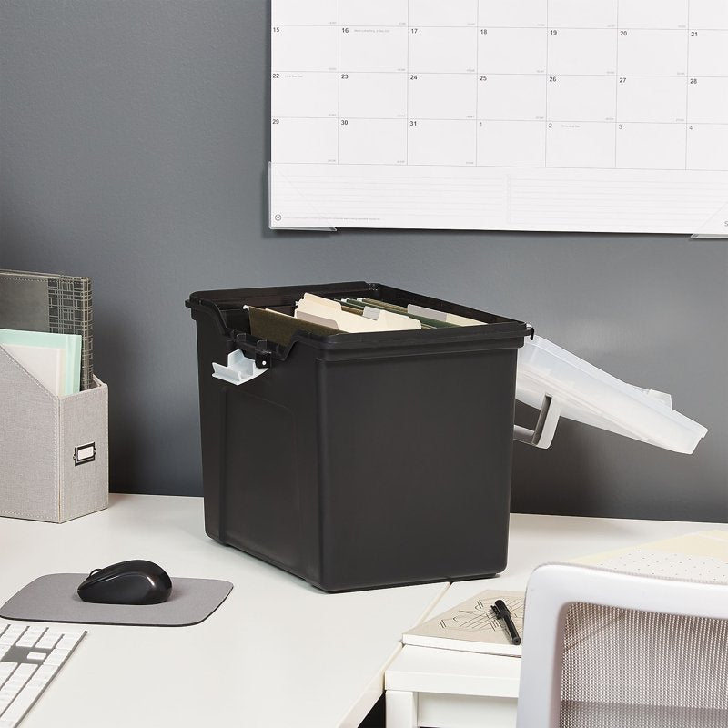 Staples Letter-Size Portable File Tote with Organizer Tray Black