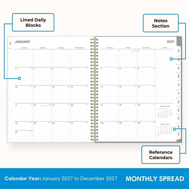 2027 Weekly & Monthly Planner Calendar - All Patterns, 8.5 x 11, Durable Wire Binding