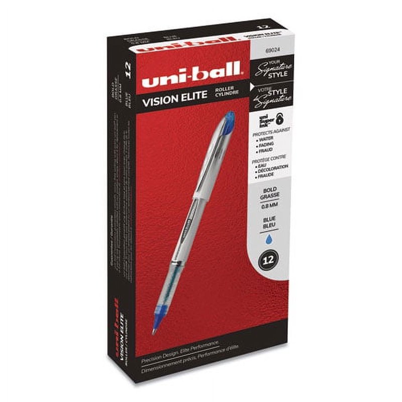 Uniball Vision Elite Rollerball Pen Bundle - Blue Ink, 0.8mm, White/Blue Barrel