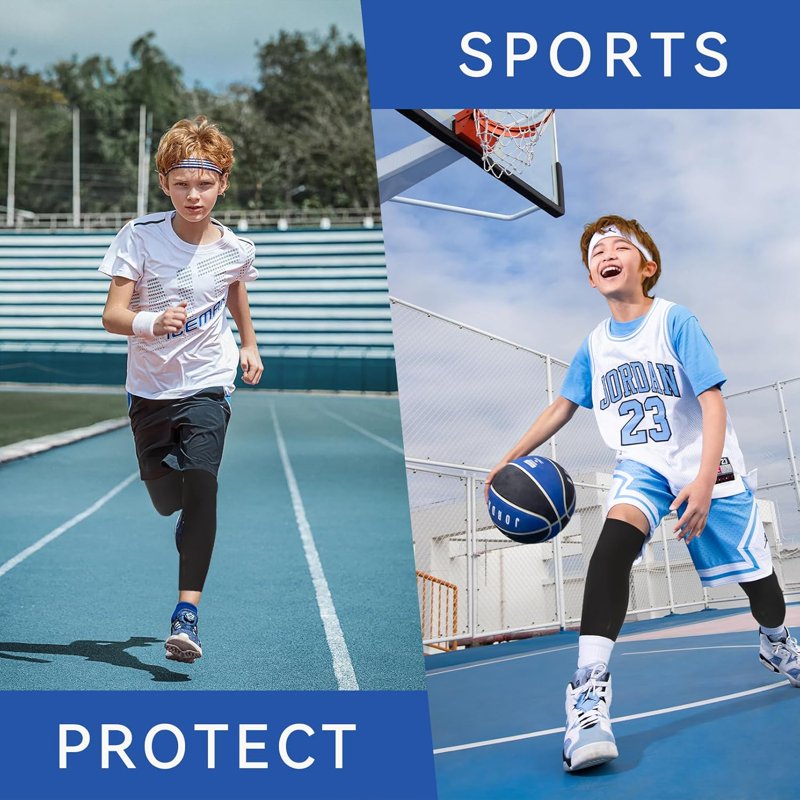 2 Pairs Kids Compression Leg Sleeves for Sports and Running - Breathable, Non-Slip