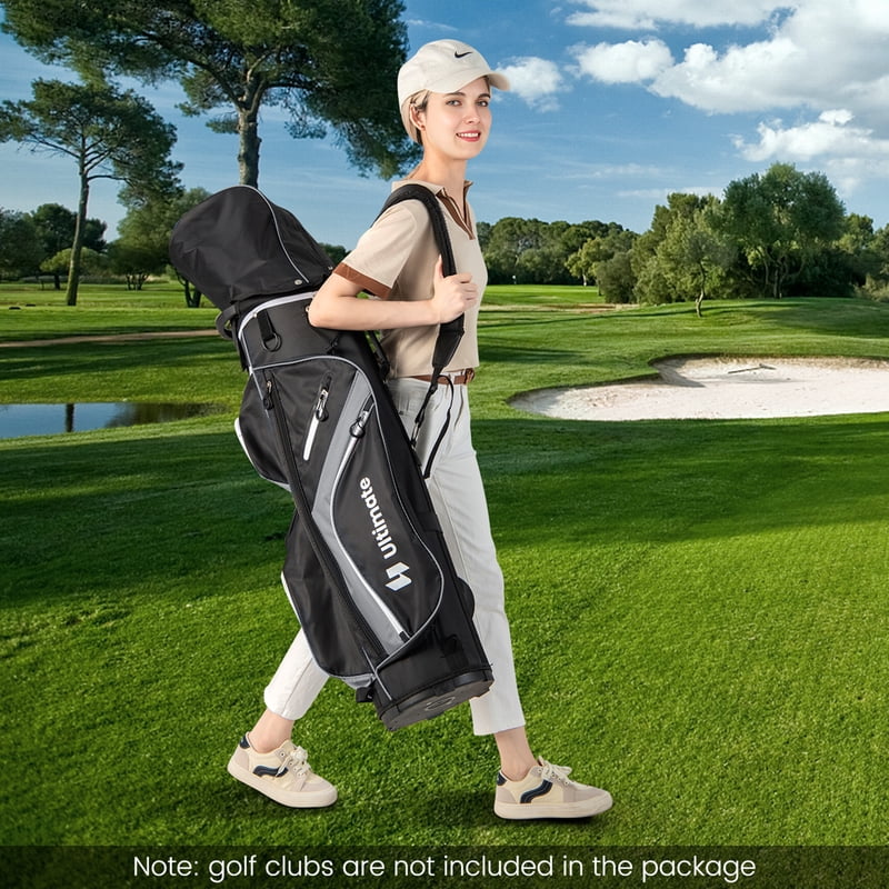Costway 14-Way Top Golf Cart Bag with 9 Pockets, Rain Hood & Cooler — Grey