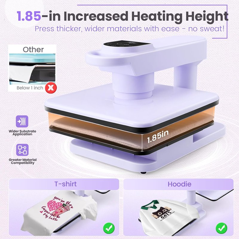 Automatic 15x15 Heat Press Machine with 360° Swing & High Workspace for Sublimation T-Shirts and Hoodies