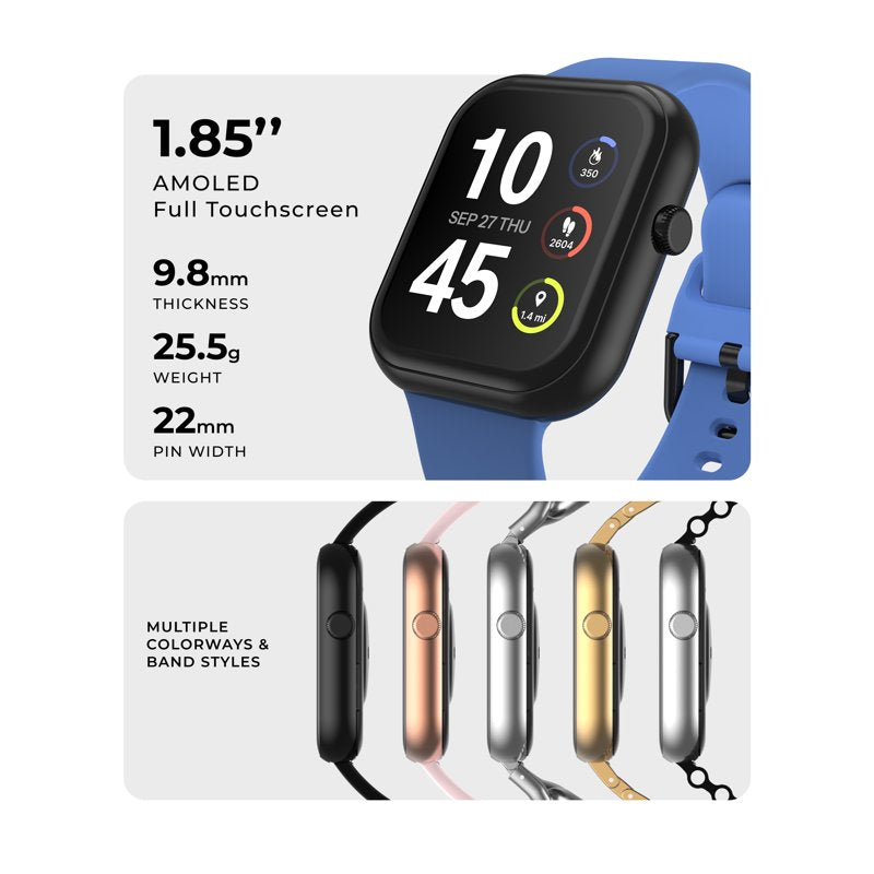 Unisex Smart Watch with Interchangeable Silicone Strap, Fitness & Health Tracking