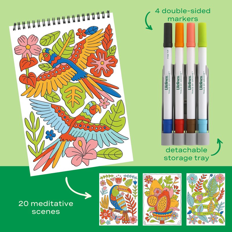 Guided Art Meditation Pad with Markers - Jungle Oasis Scene Set