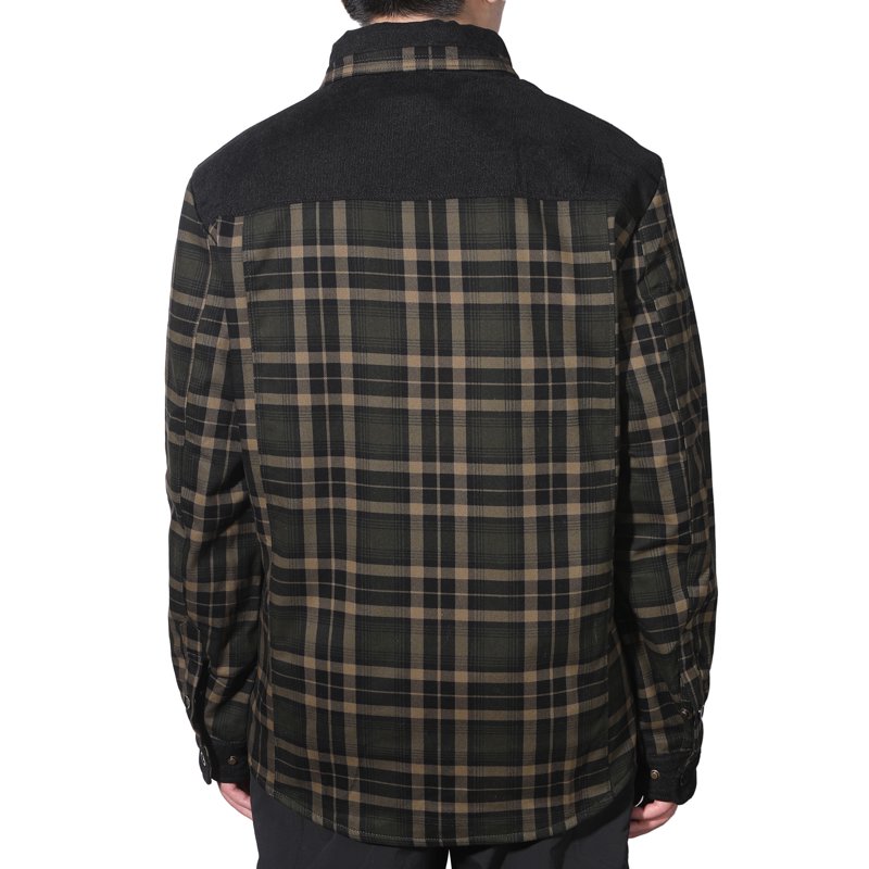Men's Flannel Plaid Sherpa-Lined Jacket with Snap Buttons, Warm Winter Coat XL (Dark Green)