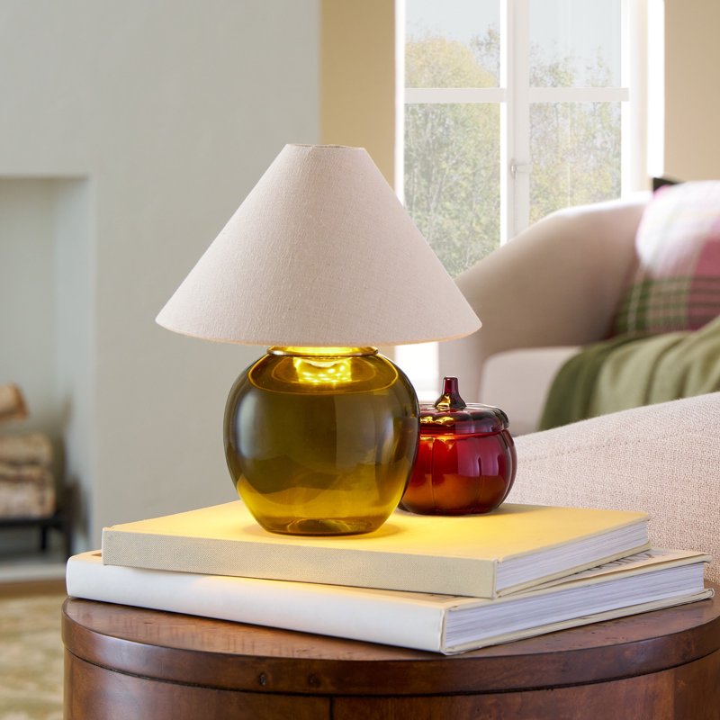 Rechargeable LED Table Lamp with Dimmable Touch Sensor - Green Glass Base