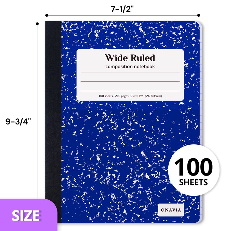 Wide Ruled Composition Notebook 6 Pack - Hard Cover Bulk Set, 200 Pages