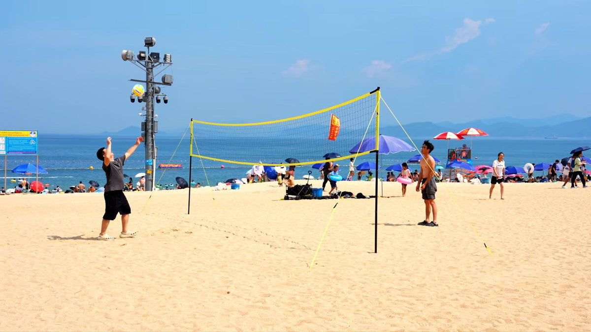 Outdoor Volleyball Net Set 32FT with Adjustable Height Steel Poles Carry Bag