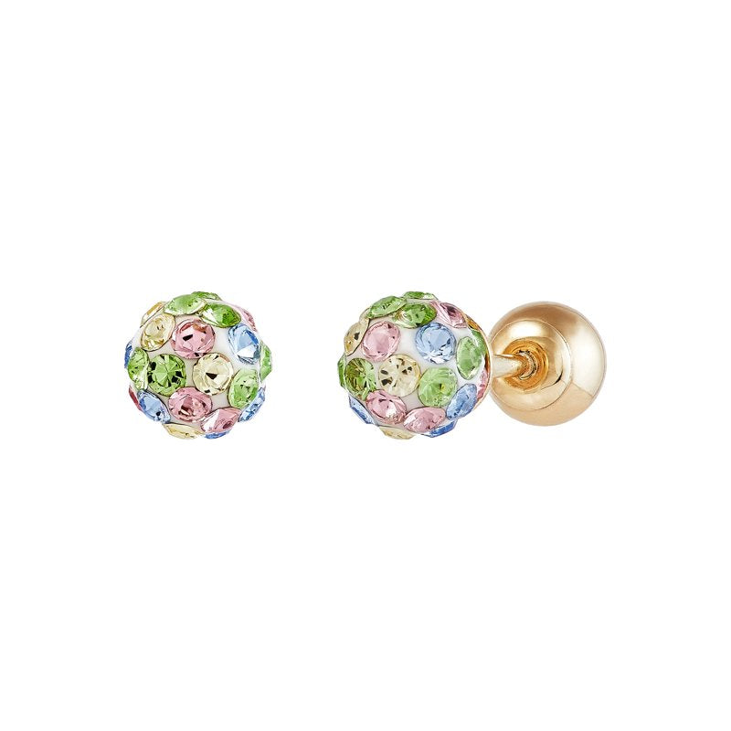 Girls Pastel Crystal Ball Earrings in 10K Yellow Gold - Multiple Colors