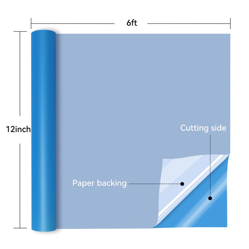 Permanent Adhesive Vinyl Roll Light Blue 12" x 6ft for Crafting Signs & Decals