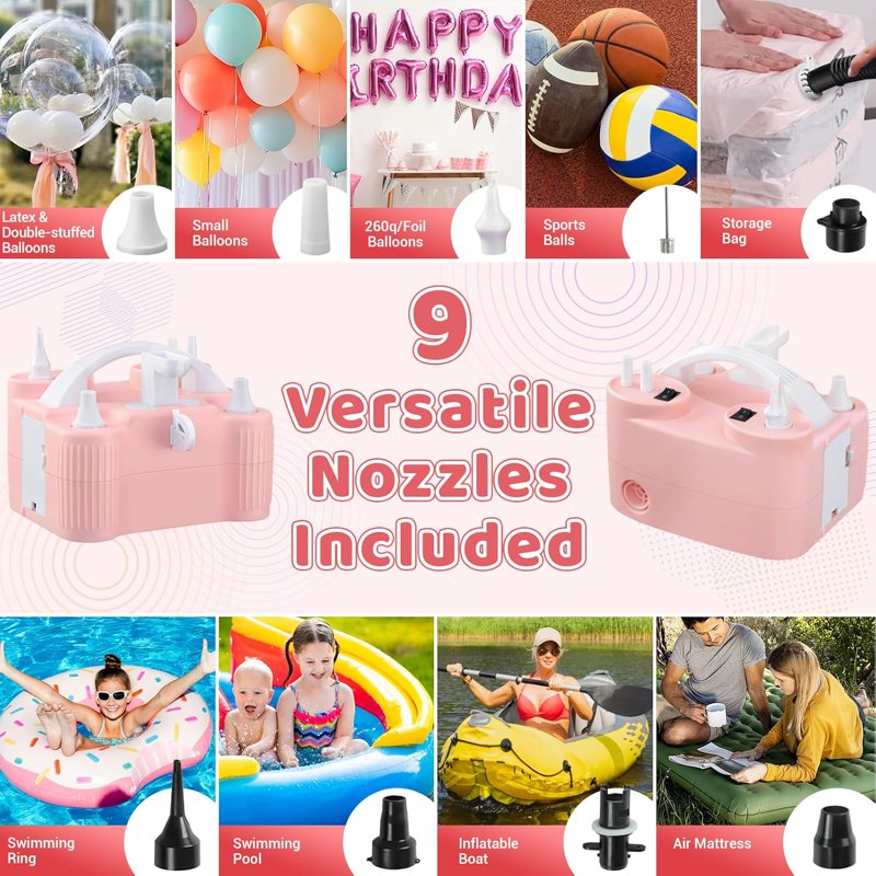 4-in-1 Electric Balloon Pump for All Balloons and Inflatables - 600W Portable Air Blower