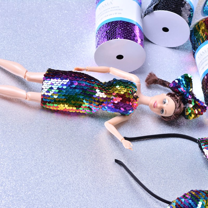 Reverse Sequin Ribbon 5-3/8 inch Wide Craft Ribbon for Decoration and Gift Wrapping