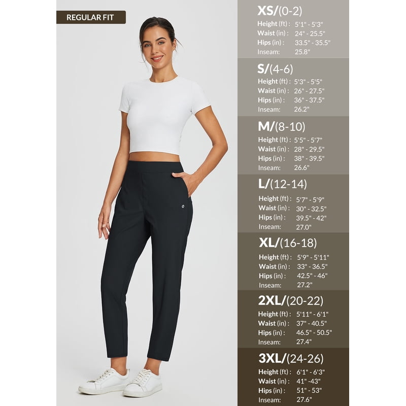 Women's Golf Pants with Pockets and Zipper Ankle Trousers - Stretch, Lightweight, Business Casual