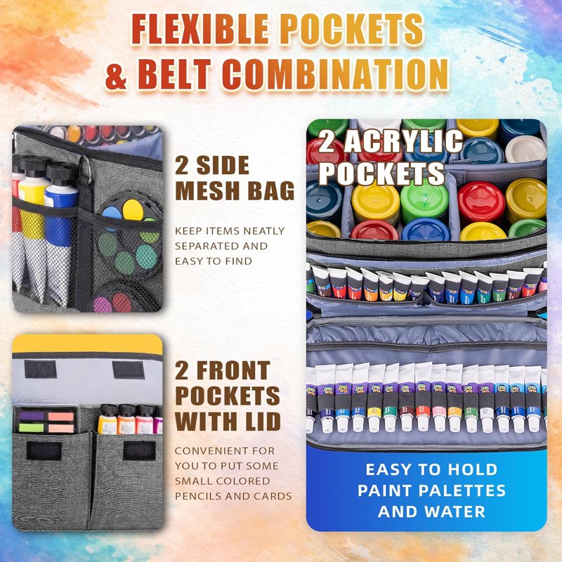Adjustable Art Supply Storage Bag with Brush Slots - Portable Organizer for Paint Bottles & Craft Accessories