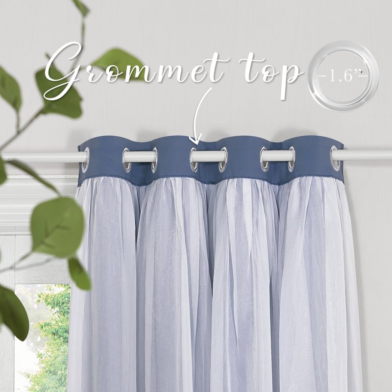 Double Layer Blackout Curtains for Bedroom Solid Ruffle Grommet Window Drapes