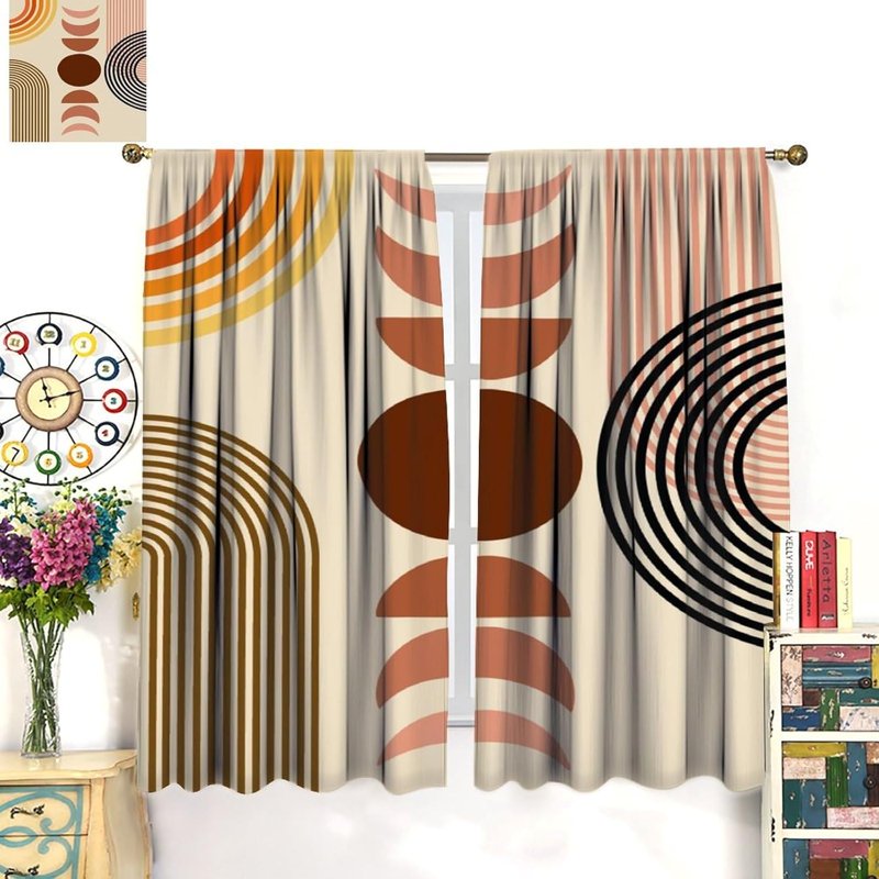Minimalist Rainbow and Moon Window Curtains - Thermal Insulated 2 Panel Sets