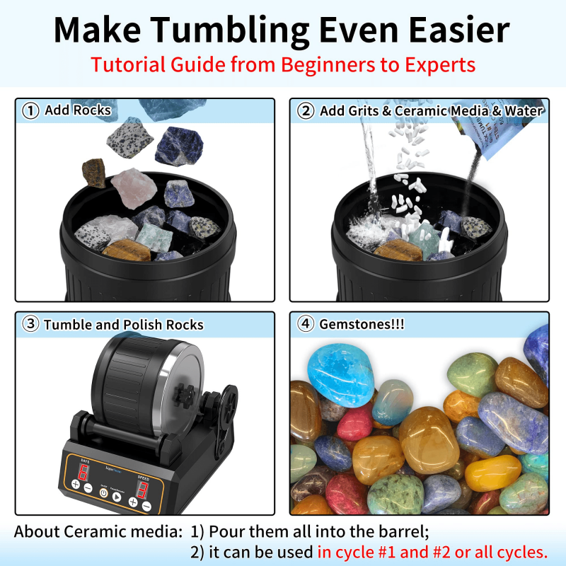 Large Capacity Rock Tumbler Kit for Gemstone Polishing - 2.5 lb Barrel, 3-Speed Motor
