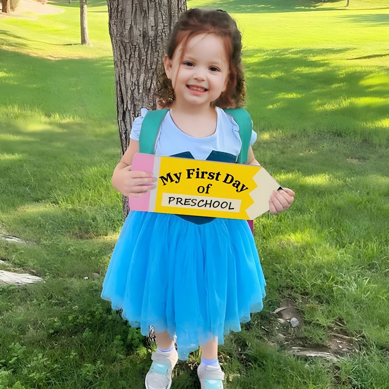 Double Sided First and Last Day of School Sign - Reusable Wooden Chalkboard for Preschool to 6th Grade Photo Prop