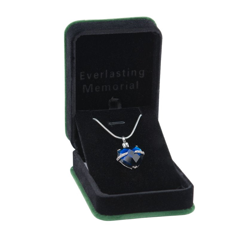 Heart Cremation Necklace for Ashes with Birthstone Crystal Pendant - Keepsake Memorial Jewelry