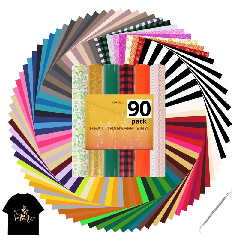 Heat Transfer Vinyl Bundle for T-Shirts - 90 Sheets 12x10 Inch Glitter HTV