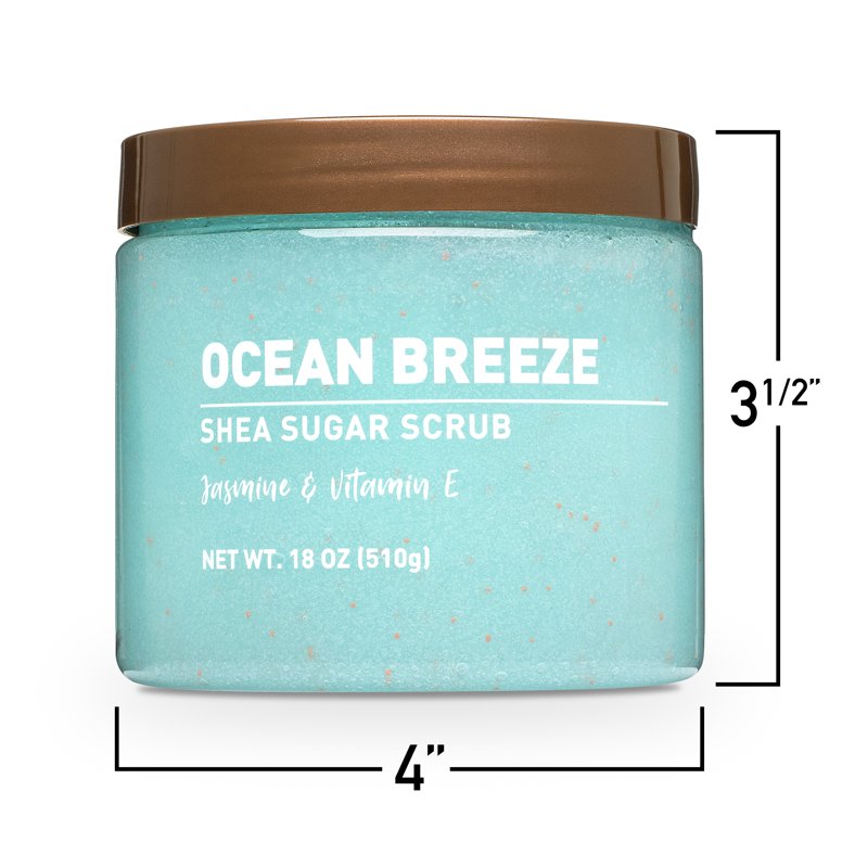 Shea Sugar Scrub with Ocean Breeze Scent - 18 oz Exfoliating Body Polish
