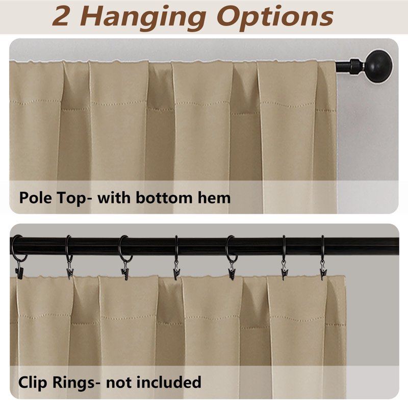 Aether 40x72 Taupe Blackout Curtains - 2 Panels, 72-Inch Long Thermal Drapes for French Doors